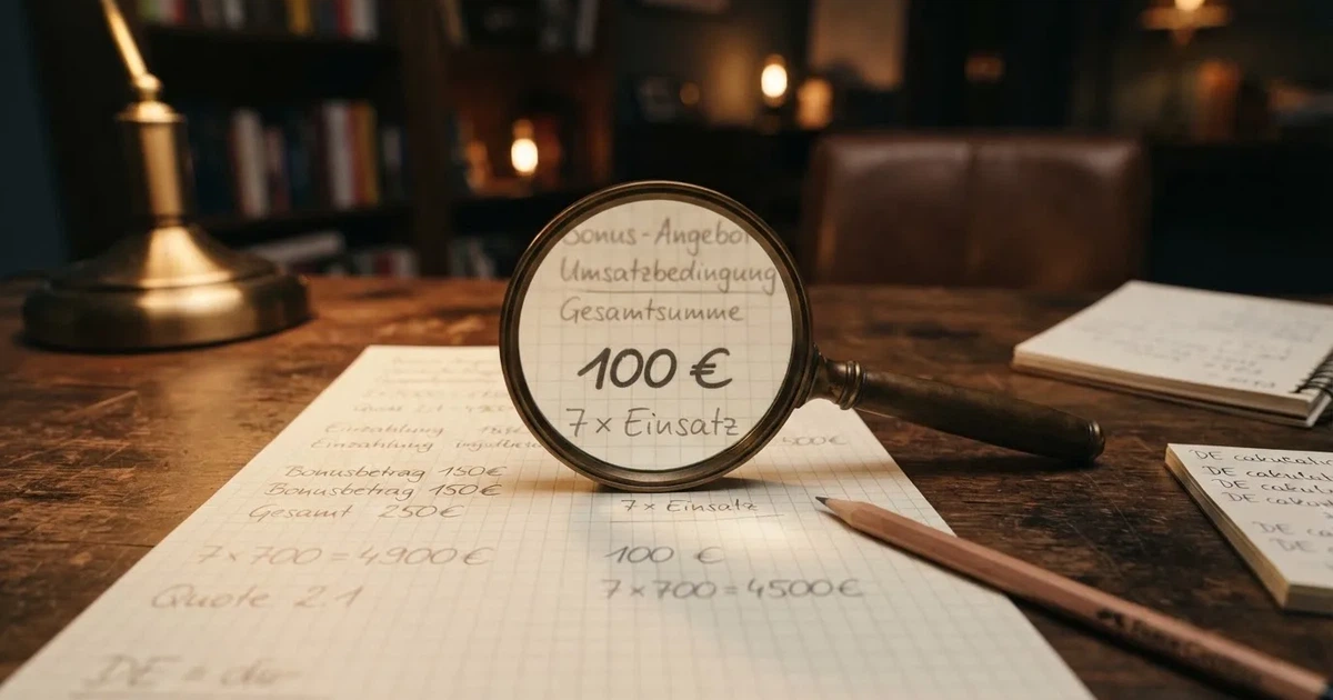 Eine Lupe liegt über einem leeren Blatt Papier neben einem Bleistift und einem Taschenrechner auf einem Schreibtisch.